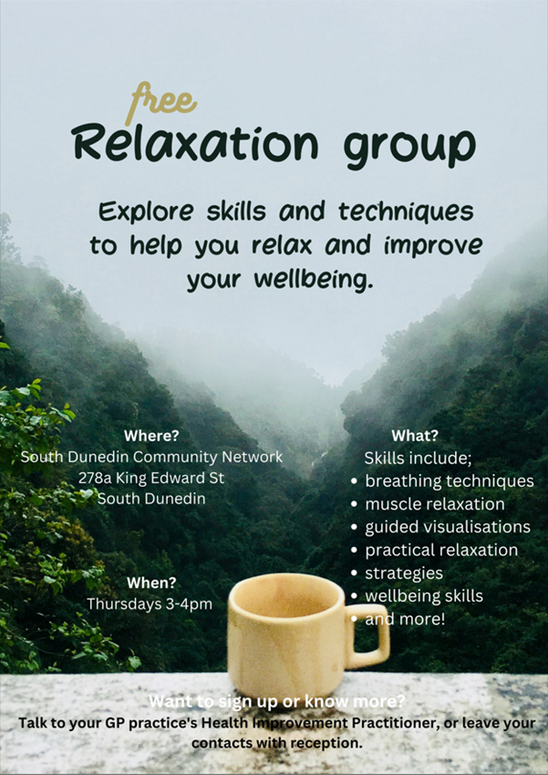 Free Relaxation group. Explore skills and techniques to help you relax and improve your wellbeing.   Contact Broadway's HIP for more information